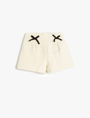 Girls' Bow Detail Elastic Waist Tweed Shorts
