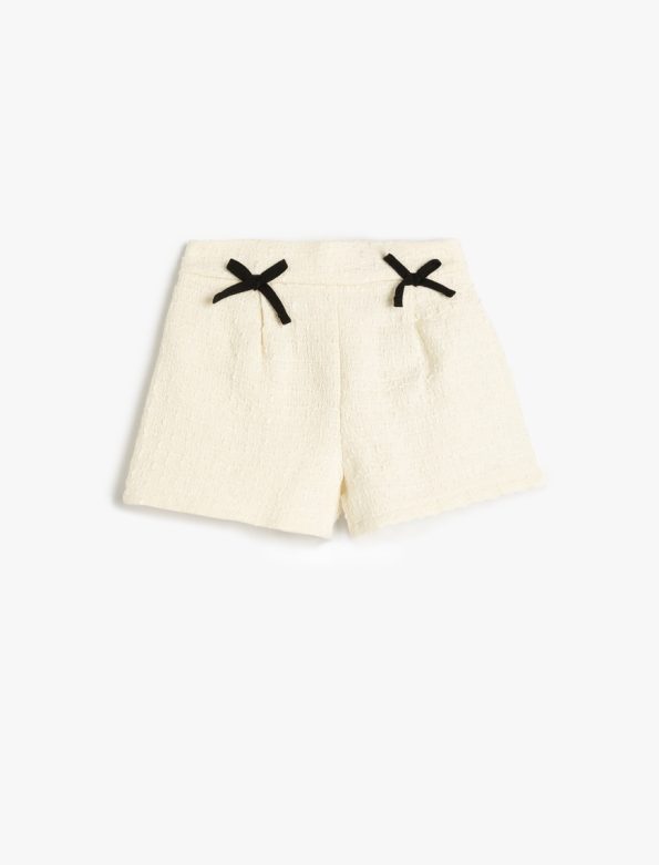 Girls' Bow Detail Elastic Waist Tweed Shorts