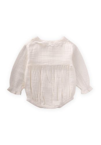 Seasonal Muslin Bodysuit with Fisto Collar for Ages 0-2 in Ecru