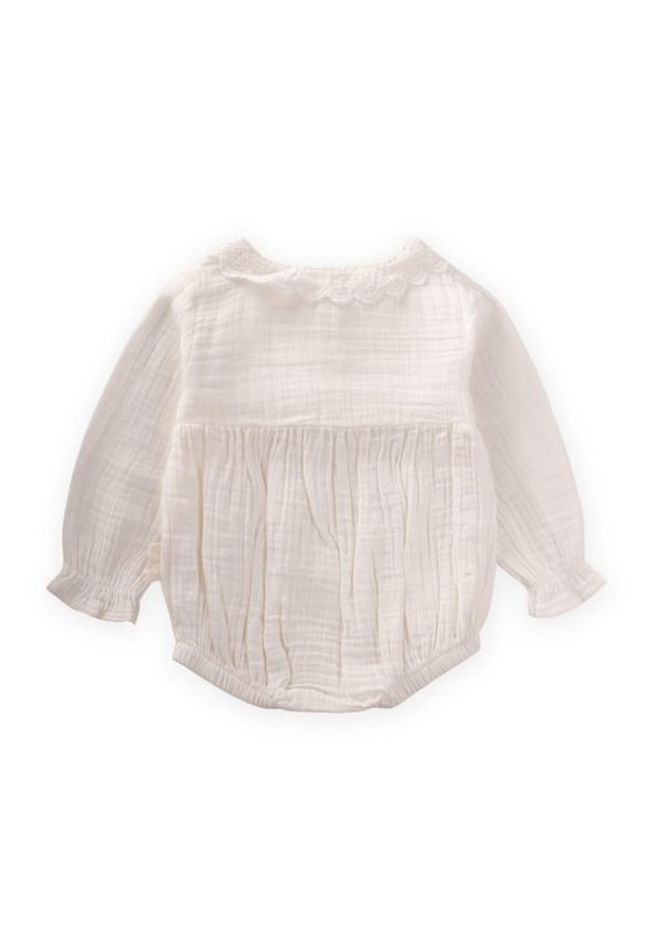 Seasonal Muslin Bodysuit with Fisto Collar for Ages 0-2 in Ecru