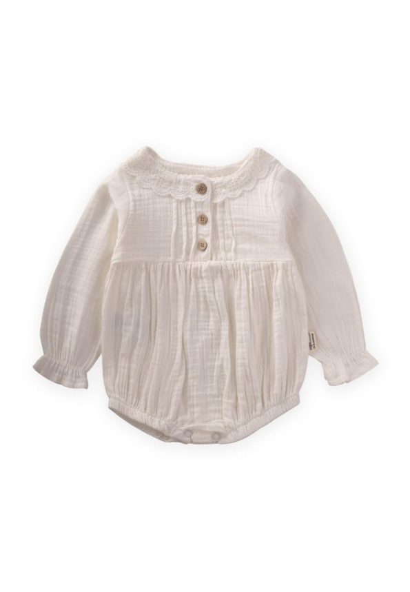Seasonal Muslin Bodysuit with Fisto Collar for Ages 0-2 in Ecru