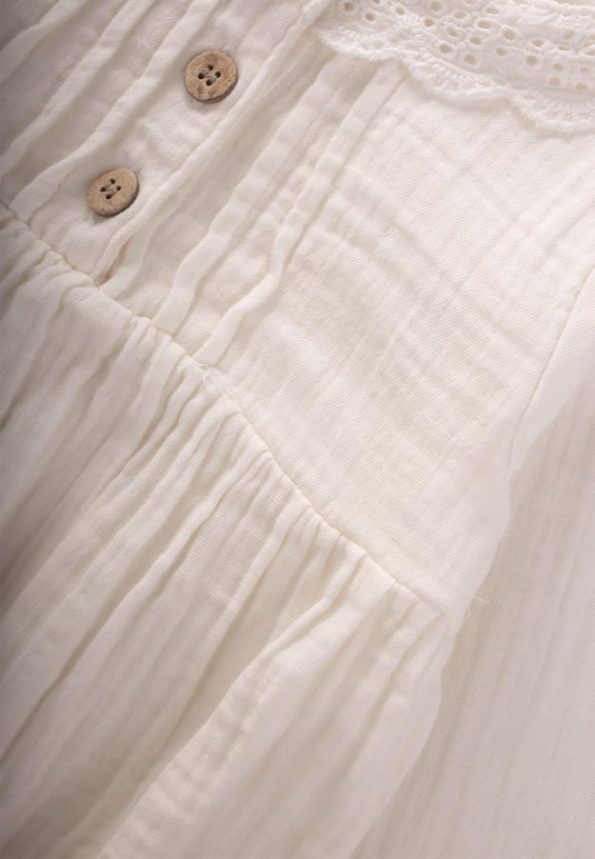 Seasonal Muslin Bodysuit with Fisto Collar for Ages 0-2 in Ecru