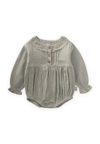 Seasonal Muslin Bodysuit with Fisto Collar for Ages 0-2 in Aqua Green