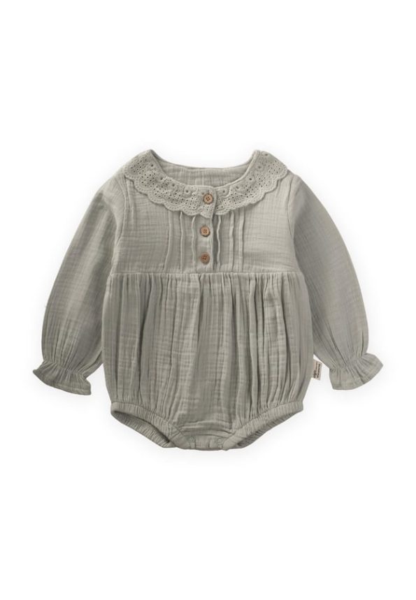 Seasonal Muslin Bodysuit with Fisto Collar for Ages 0-2 in Aqua Green