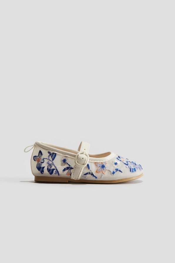 Embroidered Mesh Ballet Flats