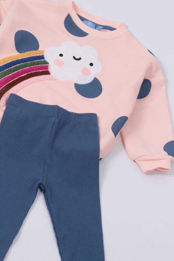 Rainbow Pattern Cotton Sweatshirt and Leggings Set for Girls