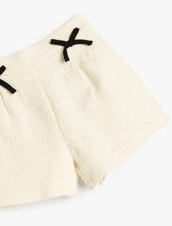 Girls' Bow Detail Elastic Waist Tweed Shorts