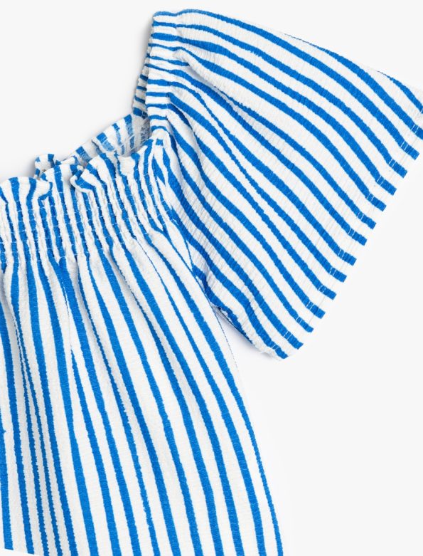 Girls' Short Sleeve Square Neck Striped Blouse