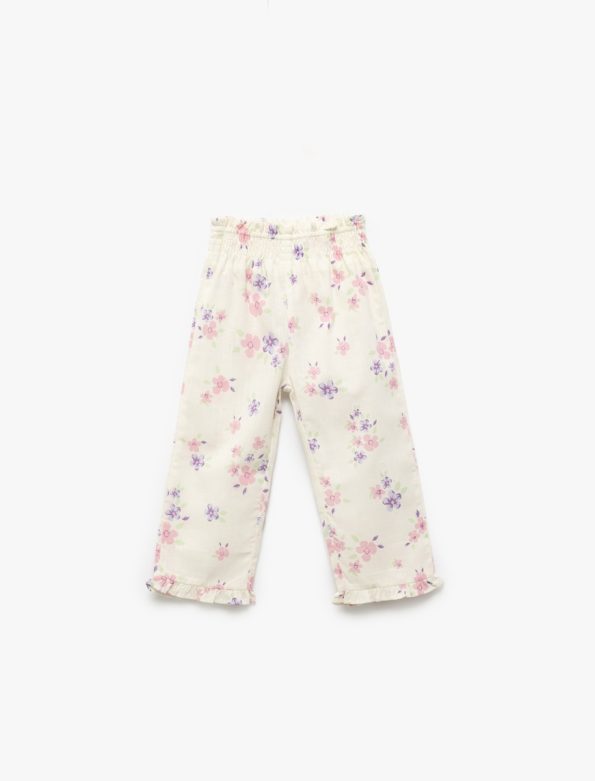 Girls' High-Waisted Floral Print Cotton Pants
