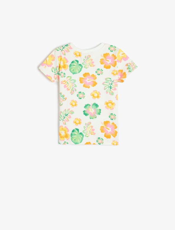 Girls' Short Sleeve Floral Print Cotton T-Shirt