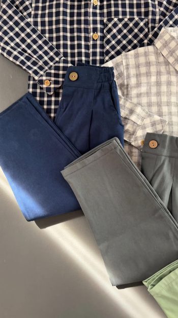 Cotton Trips Checkered Shirt and Gabardine Pants Set for Ages 2-8