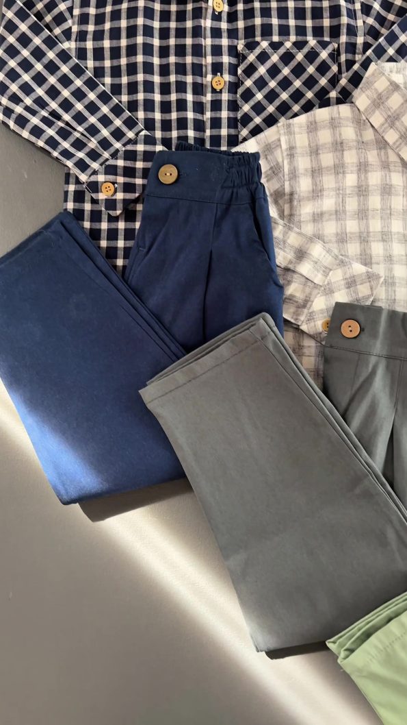 Cotton Trips Checkered Shirt and Gabardine Pants Set for Ages 2-8