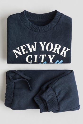 2-Piece Printed Fleece Lined Sweatshirt Set
