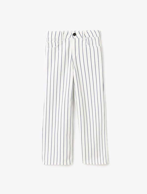 Girls' Cotton Striped Wide Leg Denim Pants