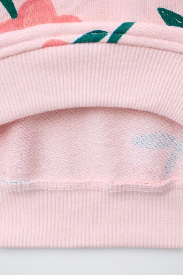 Girls' Cotton Pink Floral Sweatshirt and Flared Leggings Set