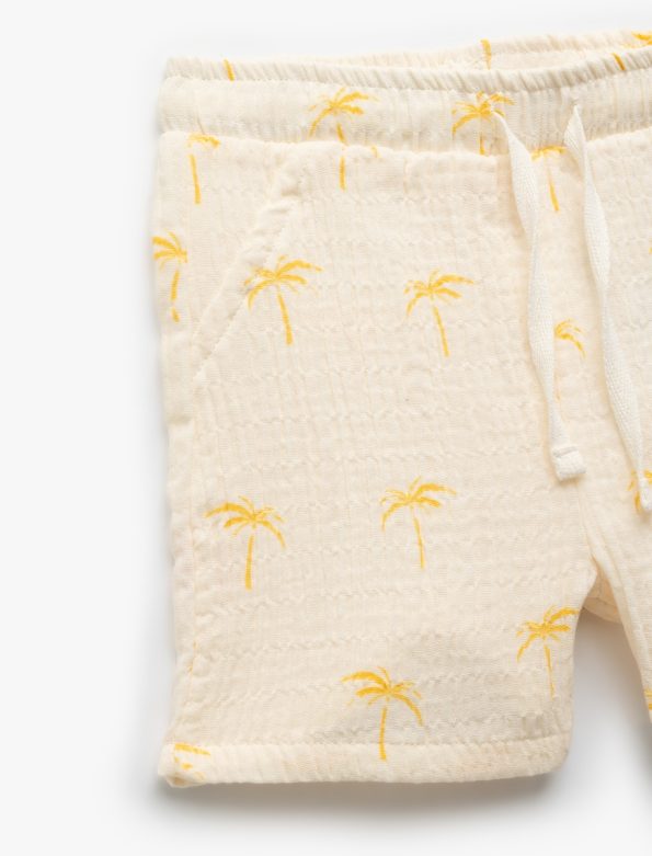 Boys' Cotton Muslin Shorts with Palm Print and Drawstring Waist