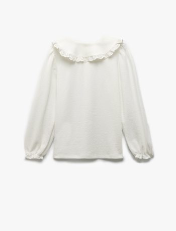 Girls' Ruffled Detail Button-Up Long Sleeve Peter Pan Collar Blouse