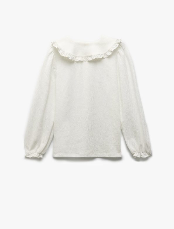 Girls' Ruffled Detail Button-Up Long Sleeve Peter Pan Collar Blouse