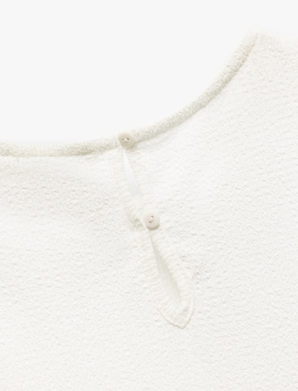 Girls' Balloon Sleeve Crew Neck Embroidered Basic Blouse