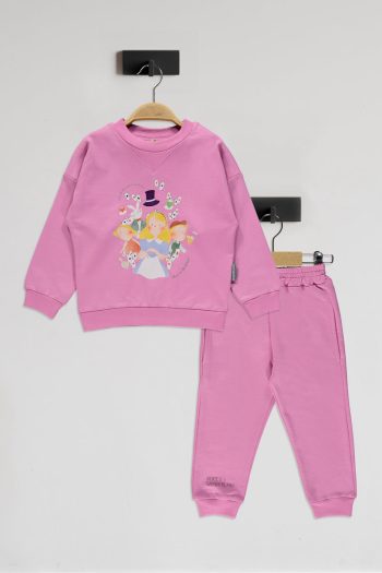 Pink Cotton Sweatshirt Set with Alice Print