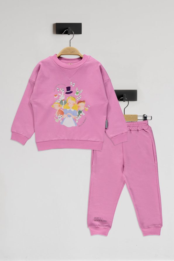Pink Cotton Sweatshirt Set with Alice Print
