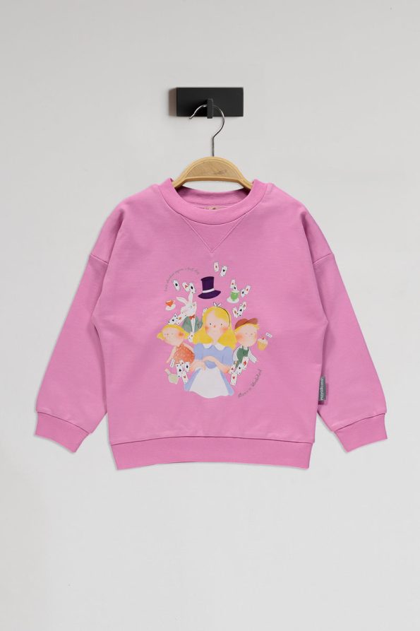 Pink Cotton Sweatshirt Set with Alice Print