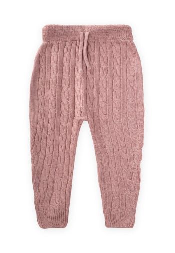Braided Knit Trousers for Ages 1-5 in Blush Pink