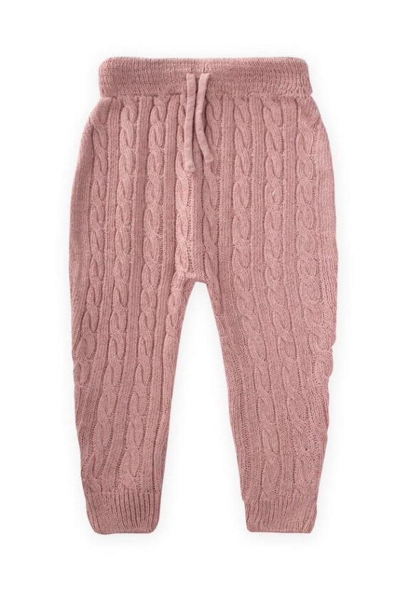 Braided Knit Trousers for Ages 1-5 in Blush Pink