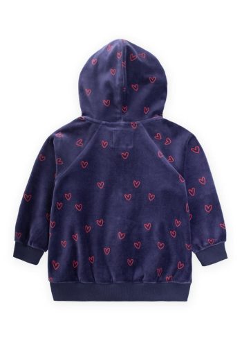 Heart Patterned Velvet Zippered Sweatshirt for Ages 2-8 in Navy