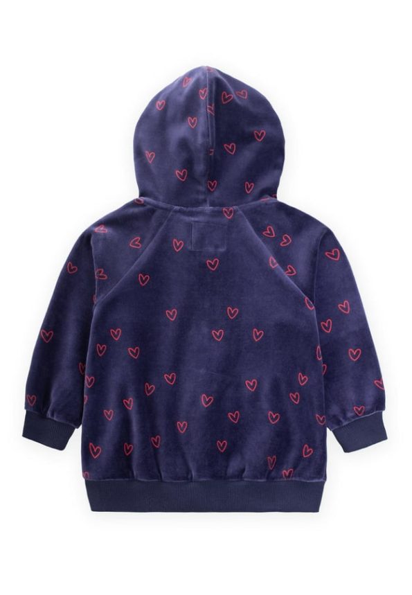 Heart Patterned Velvet Zippered Sweatshirt for Ages 2-8 in Navy