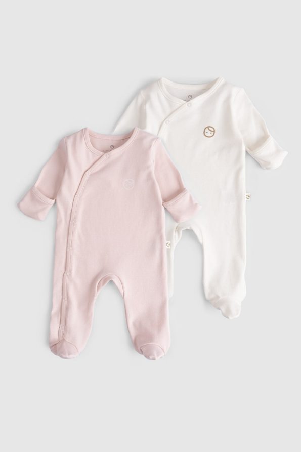 Organic Cotton Pink - Cream Footed Baby Romper Set
