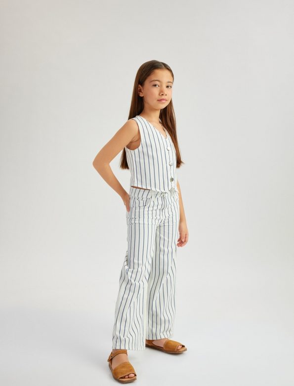 Girls' Cotton Striped Wide Leg Denim Pants