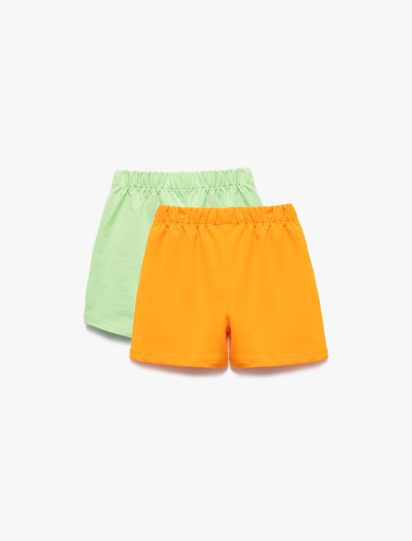 Girls' Cotton Basic Multicolor Elastic Waist 2-Pack Shorts Set