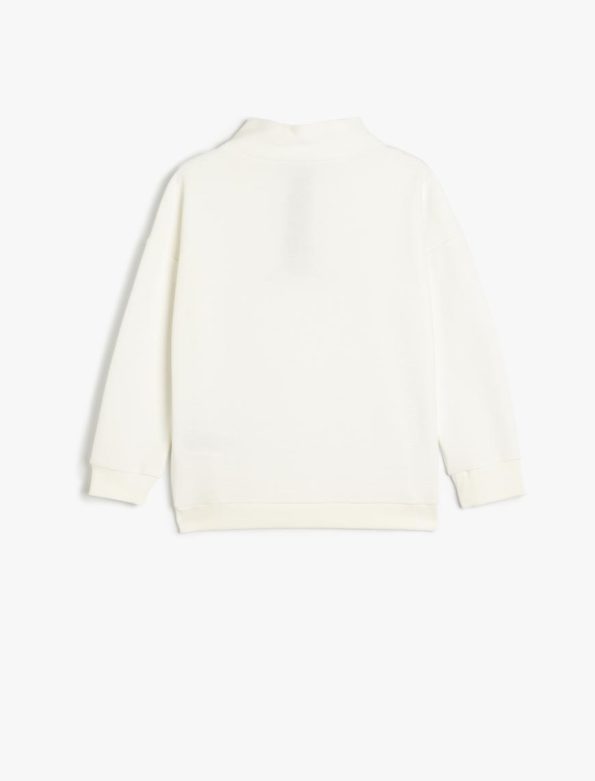 Boys' Long Sleeve Mock Neck Half-Zip Sweatshirt with Slogan Embroidery