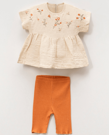Girls' Floral Embroidered Muslin Two-Piece Set