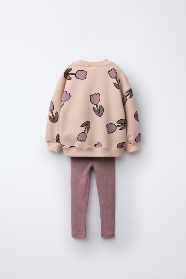 Girls' Cotton Floral Pattern Sweatshirt and Leggings Set - Daily Outfit
