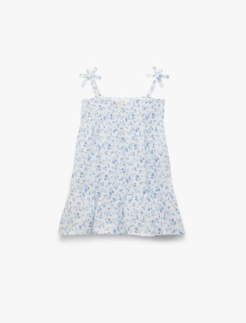 Girls' Cotton Floral Mini Dress with Bow Details