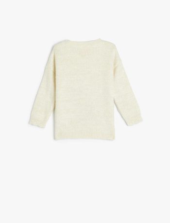 Girls' Long Sleeve Deer Embroidered Sequin Knit Sweater