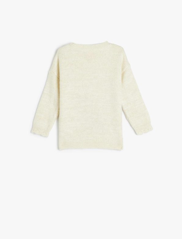 Girls' Long Sleeve Deer Embroidered Sequin Knit Sweater