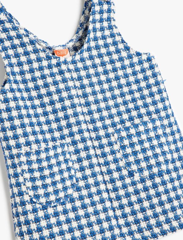 Girls' Midi Length Tweed Dress with Pockets Cotton Blend Sleeveless V-Neck