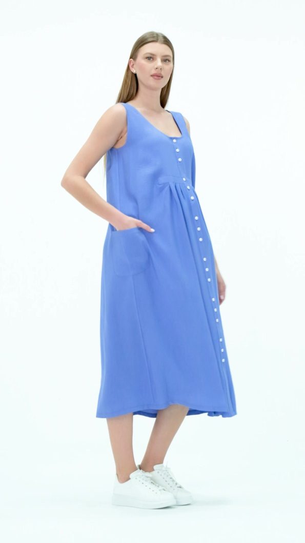 BUSA Maternity Sleeveless Button-Down Midi Dress with Side Pockets in Salmon