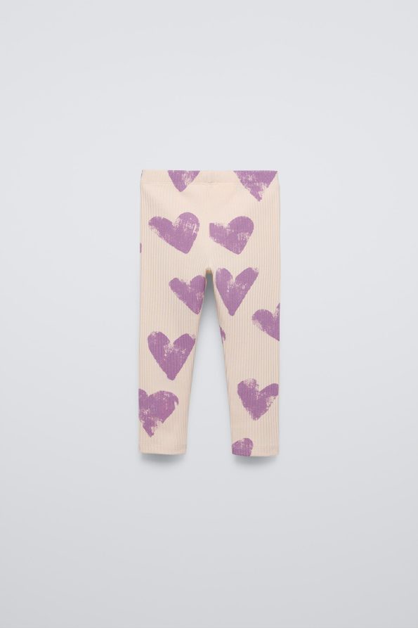 Girls' Cotton Lilac Heart Print Sweatshirt and Leggings Set - Paris Detail