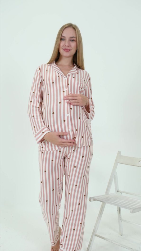 Miss Dünya Lissa Button-Up Suede Velvet Adjustable Maternity and Nursing Pajama Set