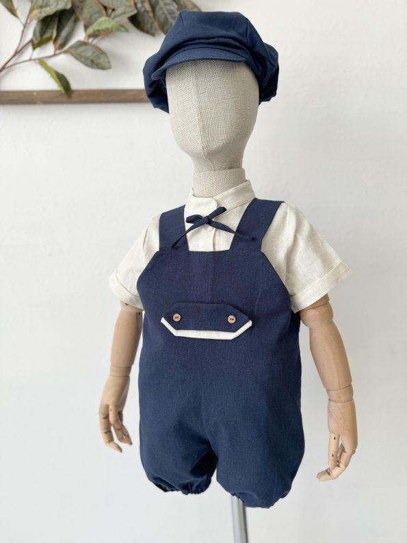 Navy Blue Linen Gardener Shorts - Shirt Set