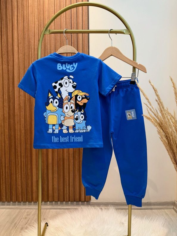 Unisex Children's Bluey Printed Short Sleeve T-Shirt and Elastic Waist Pants Set
