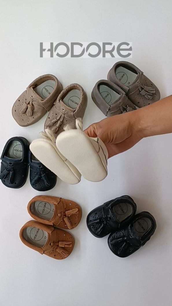 Hodore Axel Cream-Brown Genuine Leather Baby Moccasins