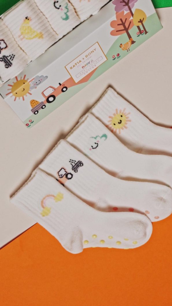 Katia & Bony Baby Farm Pattern 5-Piece Boxed Ankle Socks