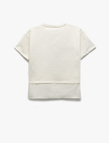 Girls' Short Sleeve T-Shirt with Sequin Bow Detail