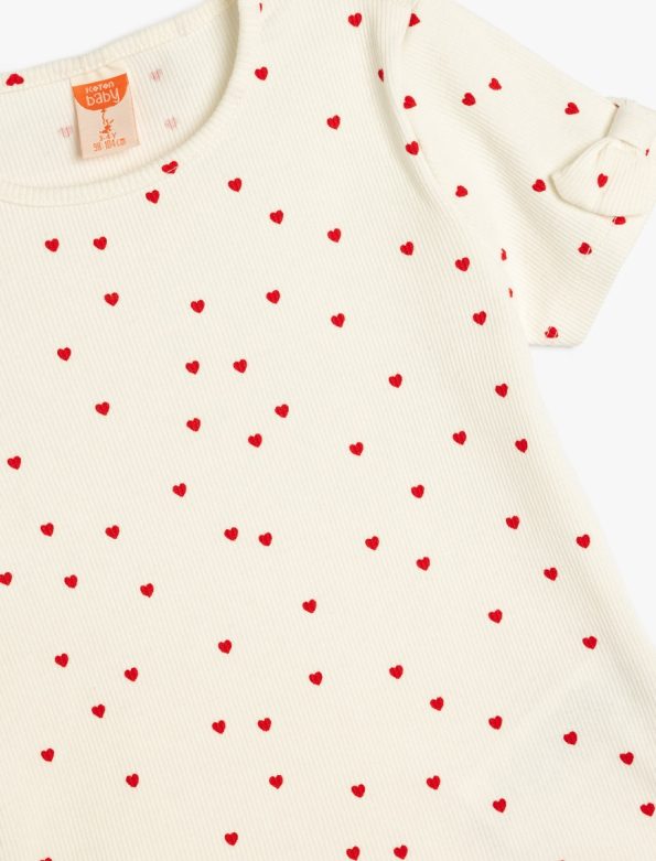 Girls' Cotton Short Sleeve Bicycle Neck T-Shirt with Bow Detail