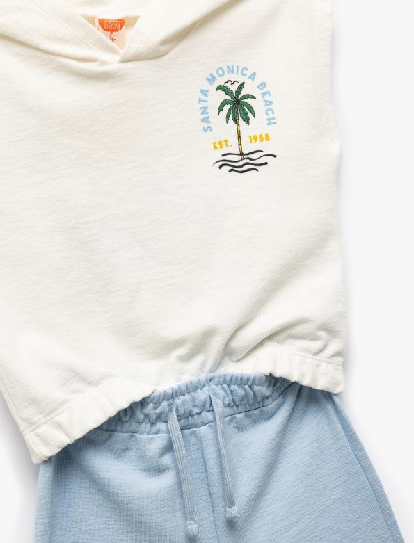Boys' Hooded Cotton Printed Sleeveless Crop Sweatshirt